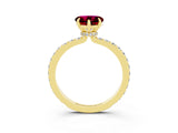 Yellow gold Heart Cut Garnet Solitaire Engagement Ring with Pavé Band and Four-Prong Setting_3