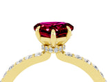 Yellow gold Heart Cut Garnet Solitaire Engagement Ring with Pavé Band and Four-Prong Setting_4
