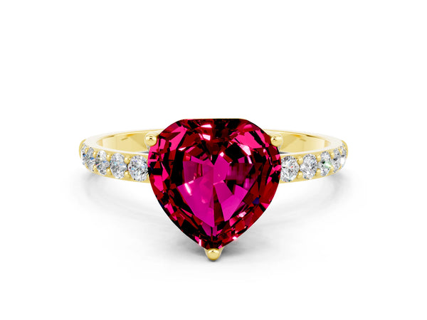 Yellow gold Heart Cut Garnet Solitaire Engagement Ring with Round  Pavé Band and Prong Setting