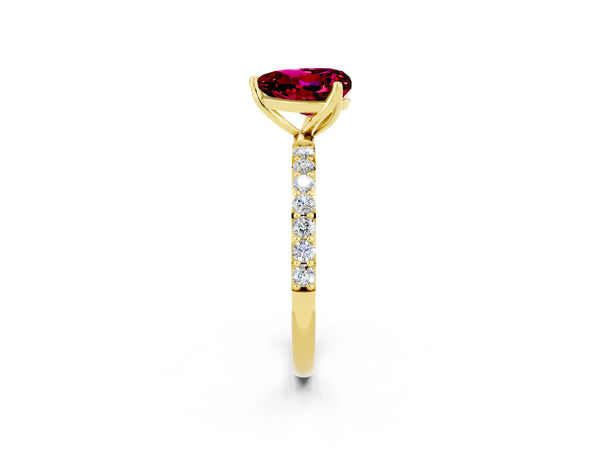 Yellow gold Heart Cut Garnet Solitaire Engagement Ring with Round  Pavé Band and Prong Setting