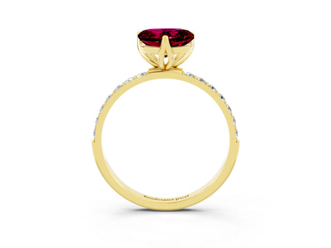 Yellow gold Heart Cut Garnet Solitaire Engagement Ring with Pavé Band and Prong Setting_3