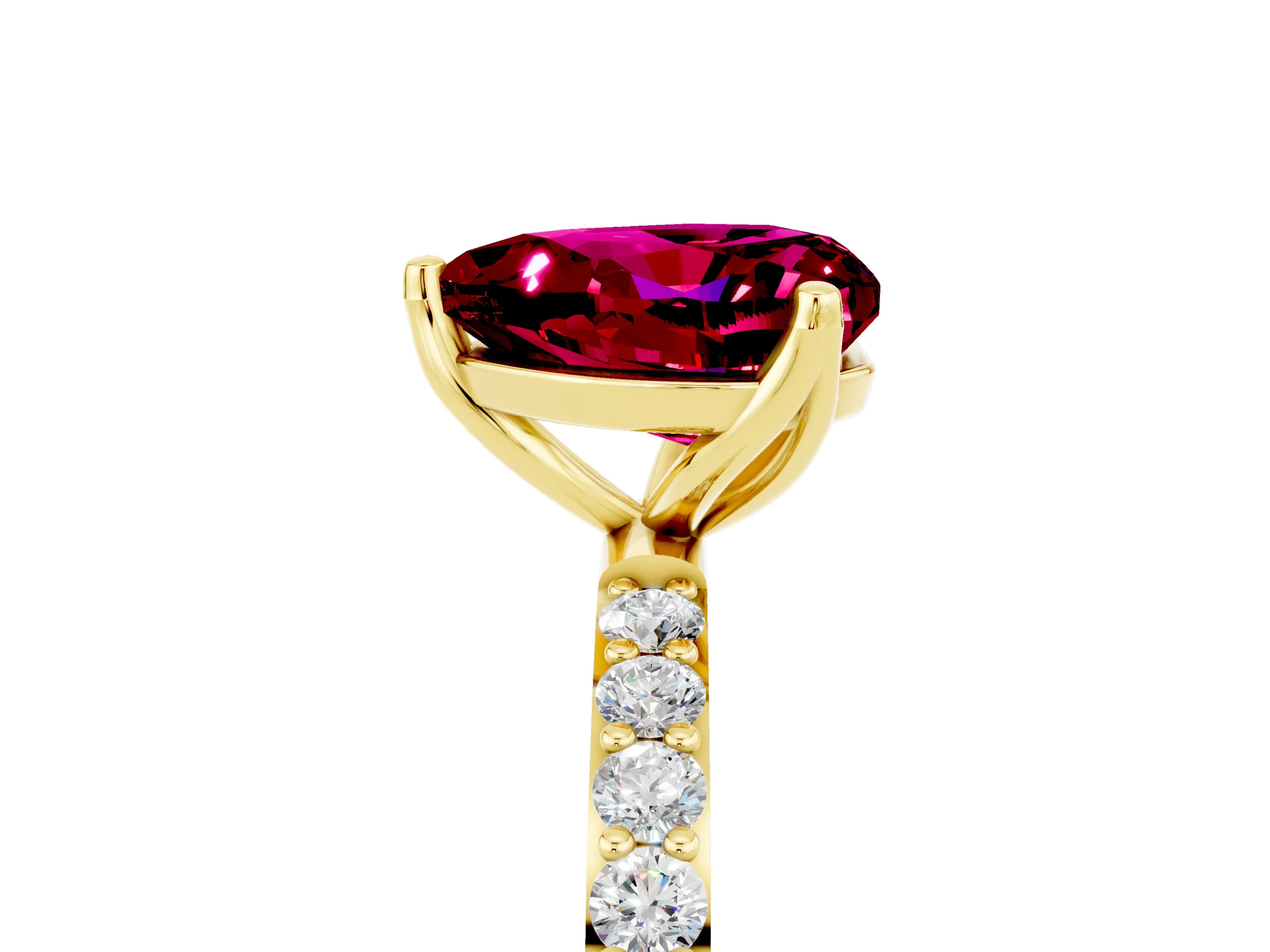 Yellow gold Heart Cut Garnet Solitaire Engagement Ring with Pavé Band and Prong Setting_5