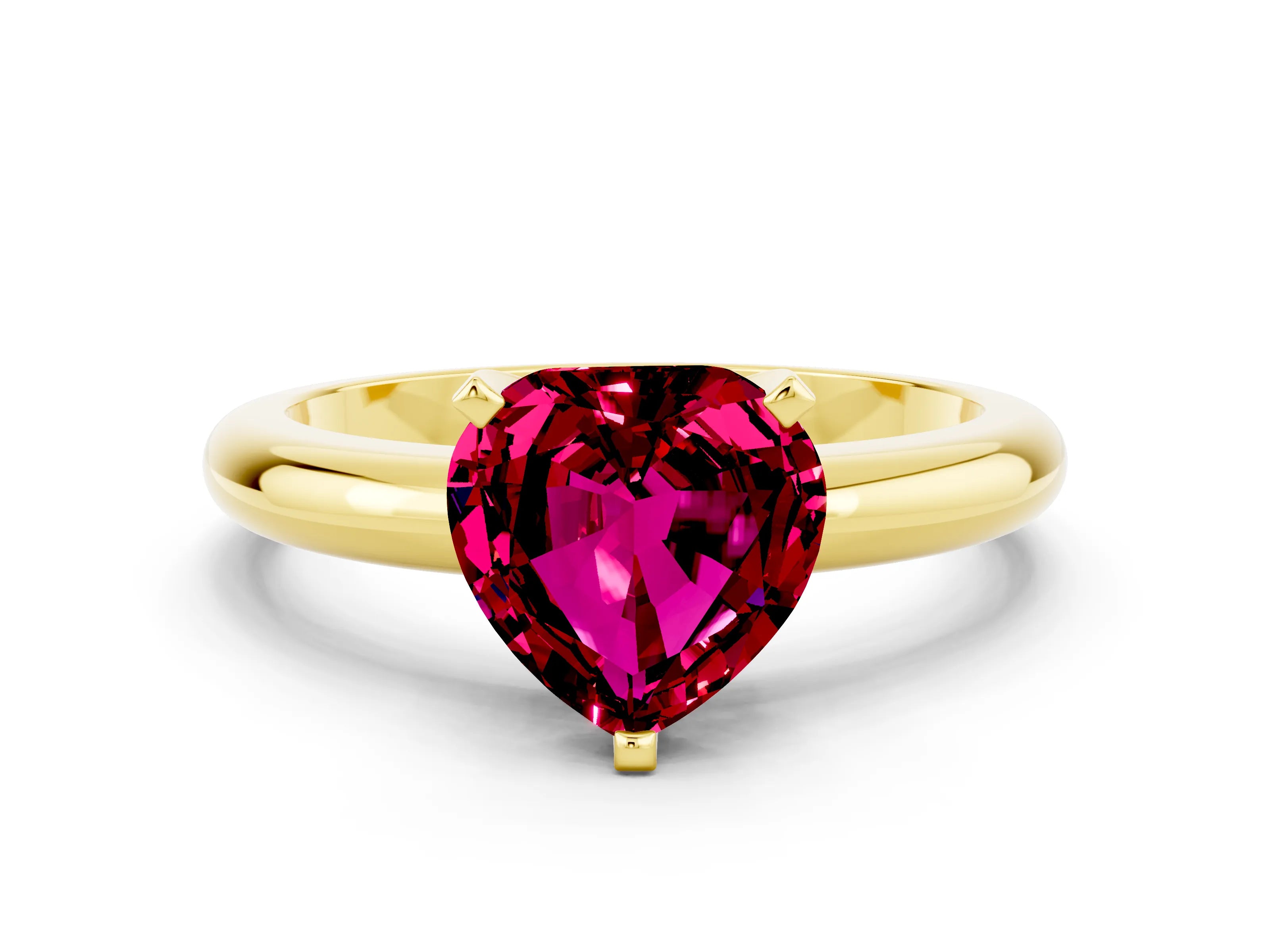 Yellow gold Heart Cut Garnet Solitaire Engagement Ring with Round Band and Four-Prong Setting