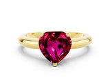 Yellow gold Heart Cut Garnet Solitaire Engagement Ring with Round Band and Four-Prong Setting