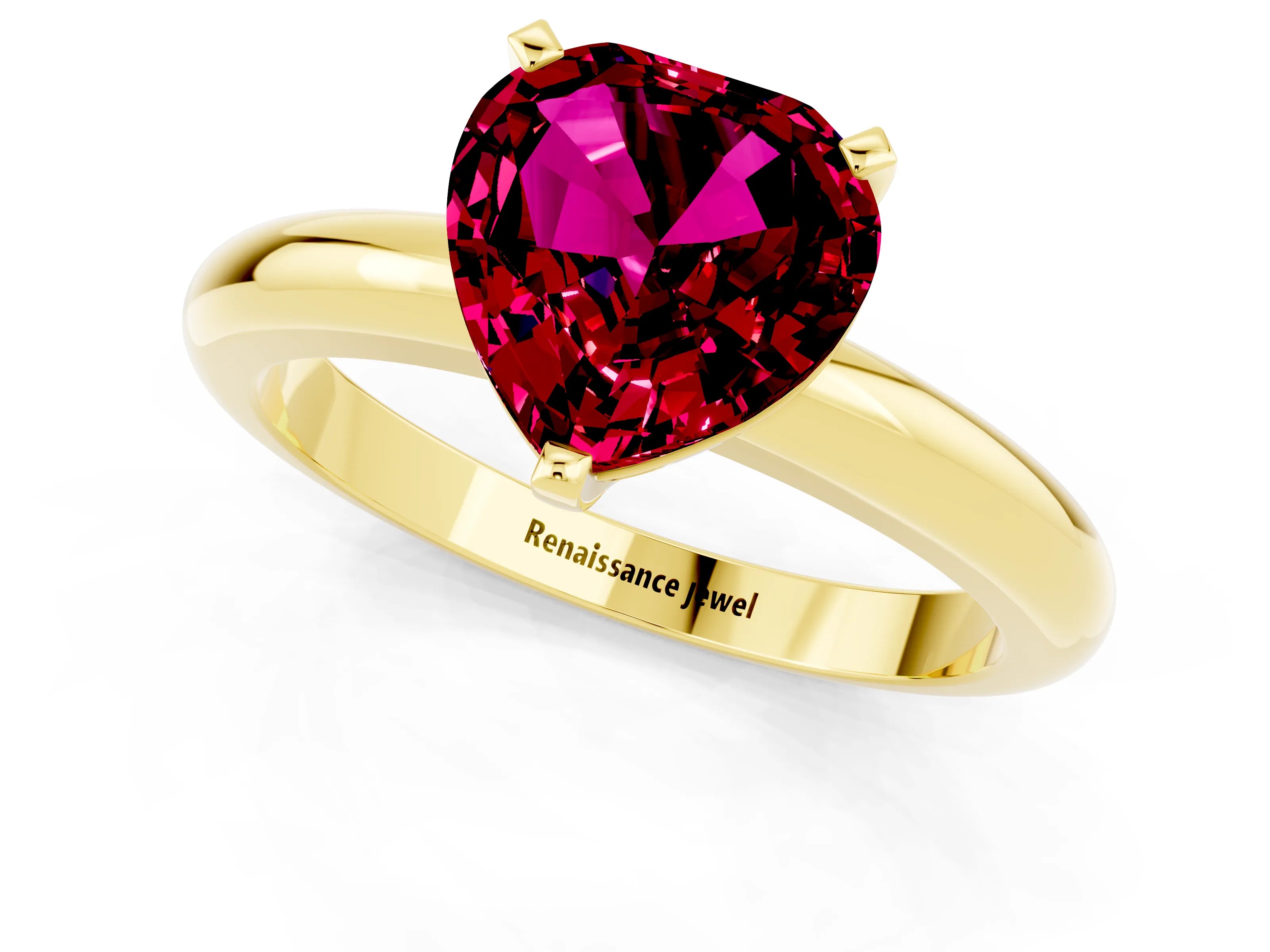 Yellow gold Heart Cut Garnet Solitaire Engagement Ring with Round Band and Four-Prong Setting_1