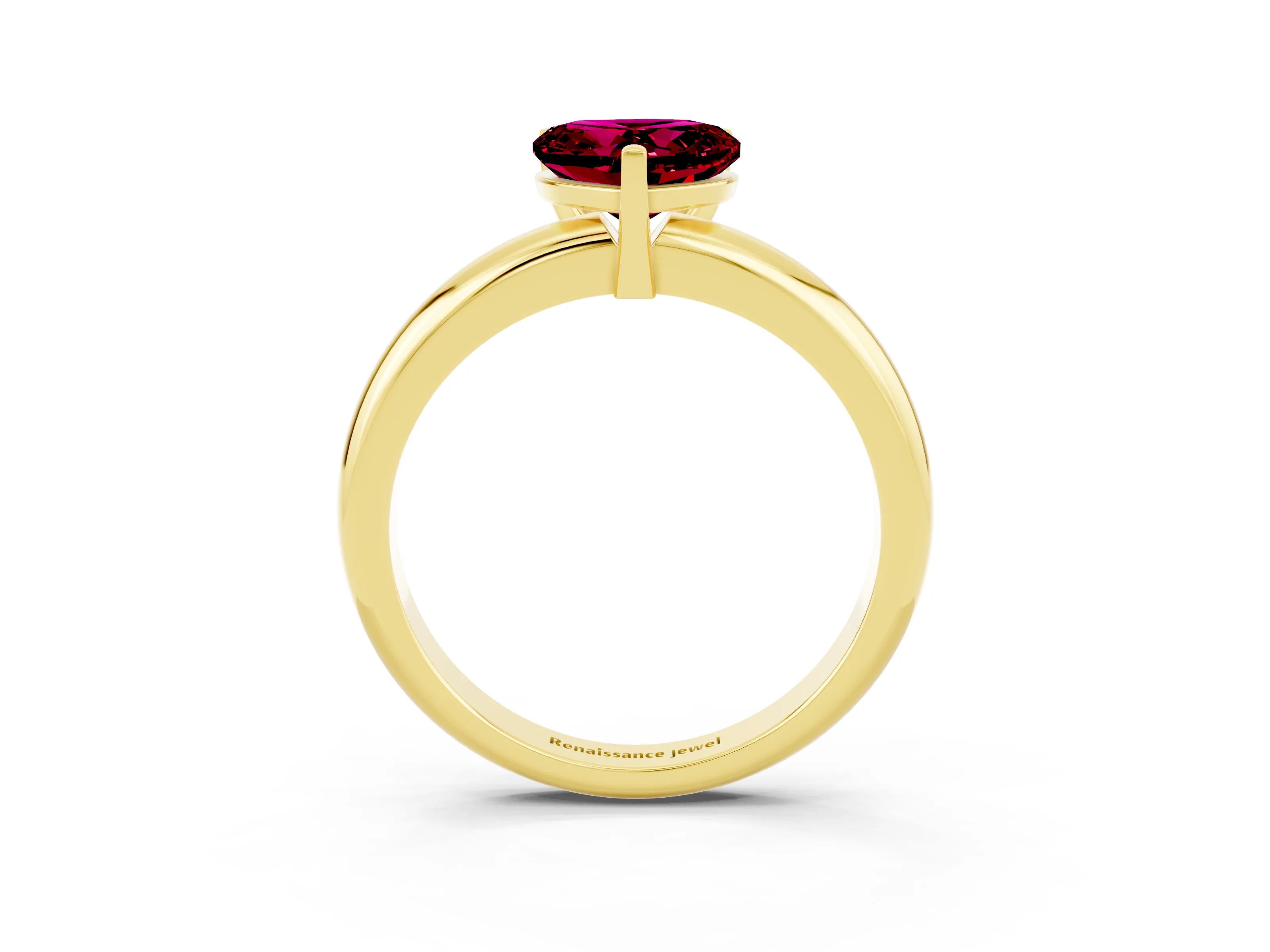 Yellow gold Heart Cut Garnet Solitaire Engagement Ring with Round Band and Four-Prong Setting_3