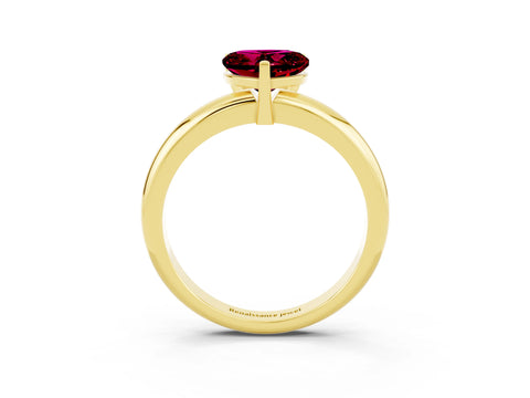 Yellow gold Heart Cut Garnet Solitaire Engagement Ring with Round Band and Four-Prong Setting_3