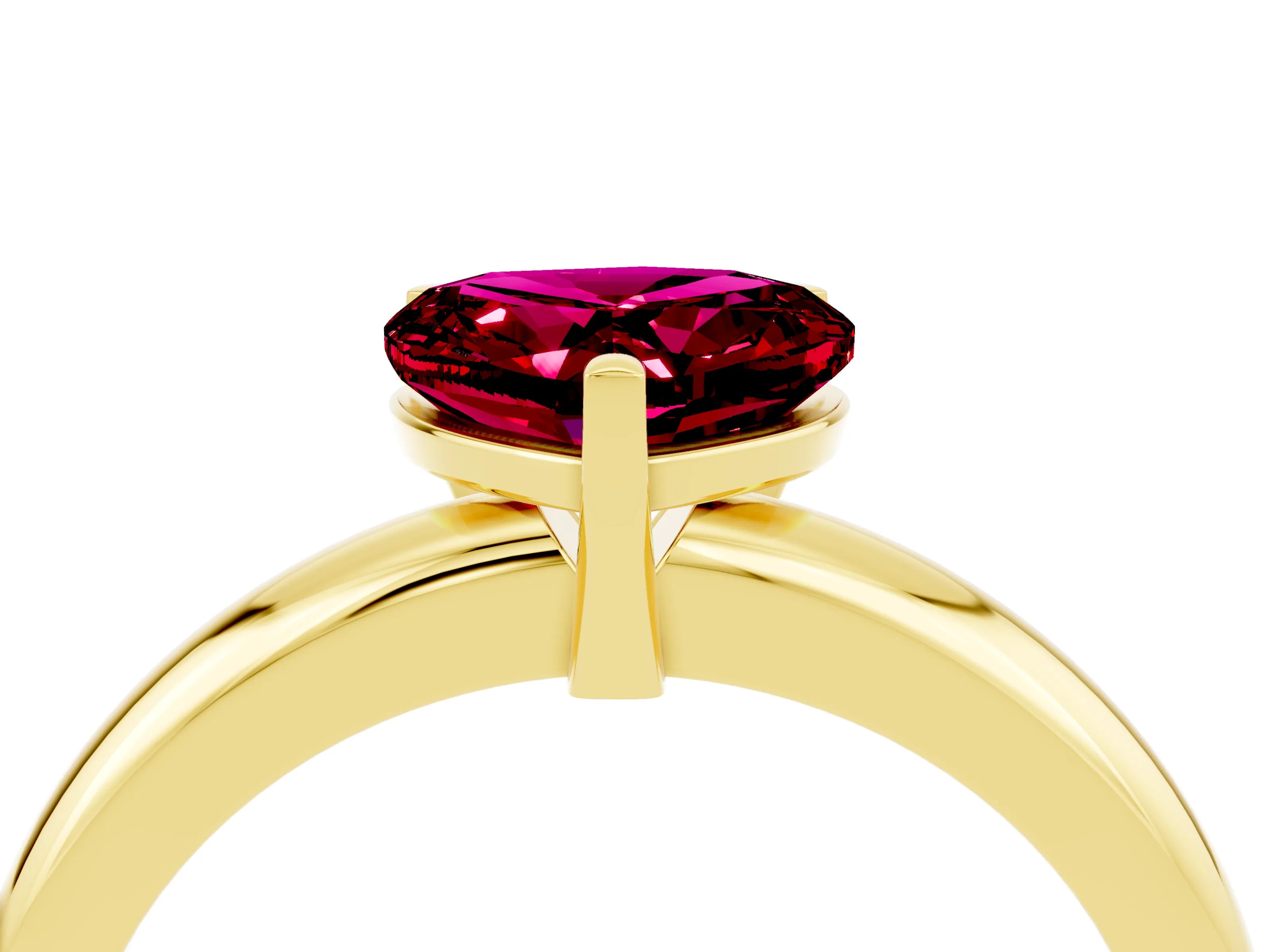 Yellow gold Heart Cut Garnet Solitaire Engagement Ring with Round Band and Four-Prong Setting_4