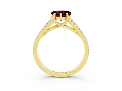 Yellow gold Heart Cut Garnet Solitaire Engagement Ring with Split Shank Pavé Band_3