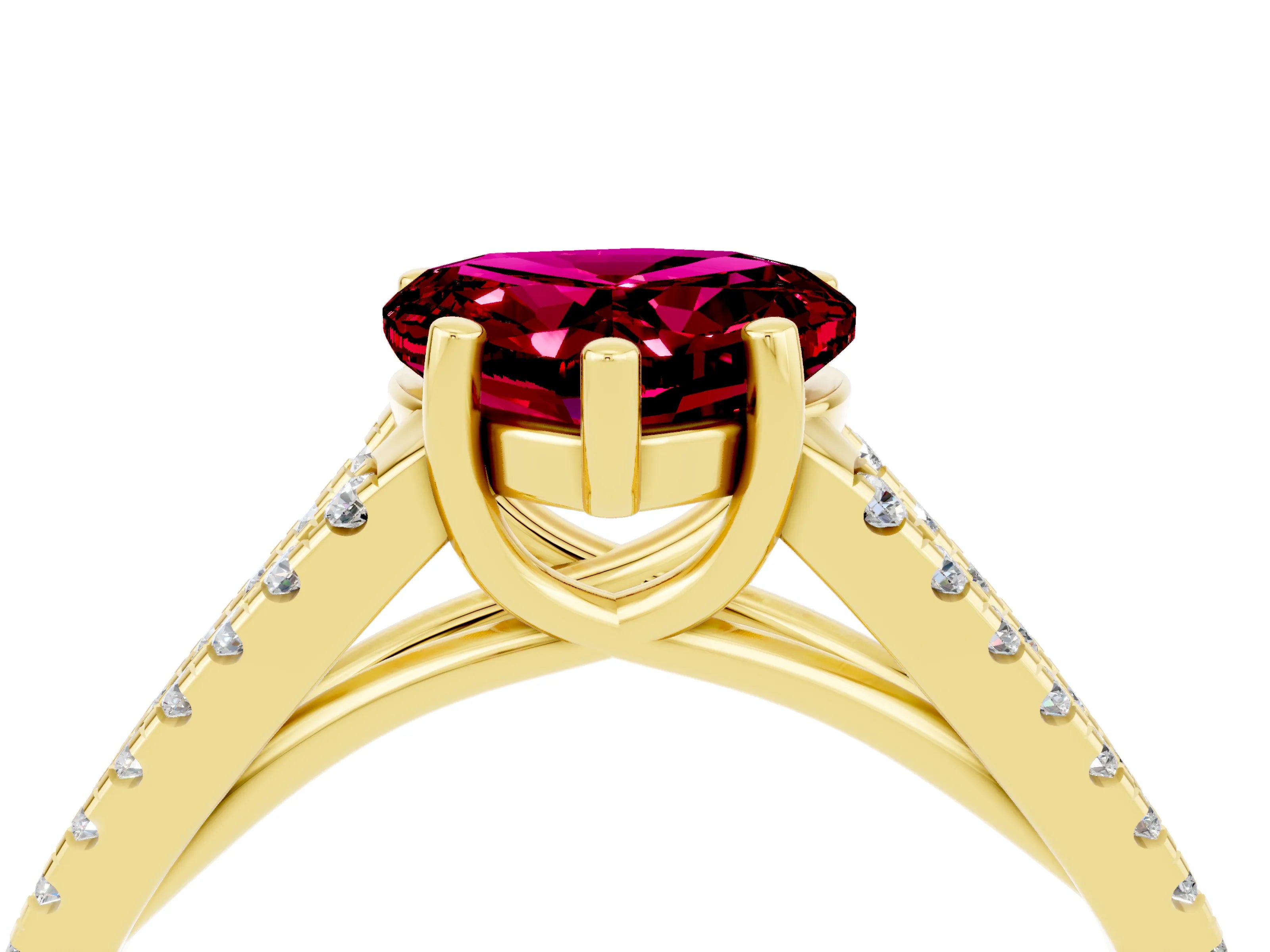 Yellow gold Heart Cut Garnet Solitaire Engagement Ring with Split Shank Pavé Band_4