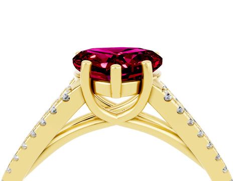 Yellow gold Heart Cut Garnet Solitaire Engagement Ring with Split Shank Pavé Band_4