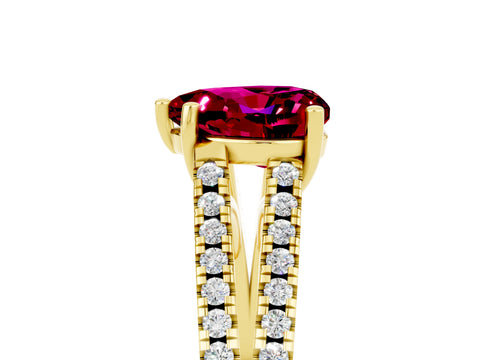 Yellow gold Heart Cut Garnet Solitaire Engagement Ring with Split Shank Pavé Band_5