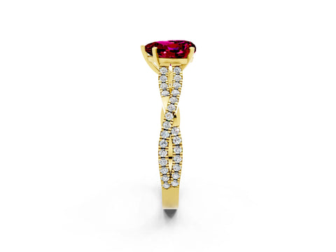 Yellow gold Heart Cut Garnet Solitaire Engagement Ring with Twisted Pavé Band and Four-Prong Setting_14