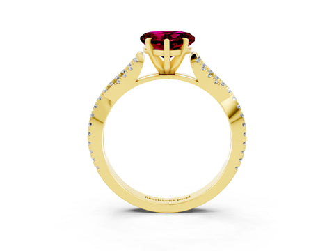 Yellow gold Heart Cut Garnet Solitaire Engagement Ring with Twisted Pavé Band and Four-Prong Setting_15