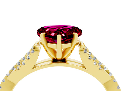Yellow gold Heart Cut Garnet Solitaire Engagement Ring with Twisted Pavé Band and Four-Prong Setting_16