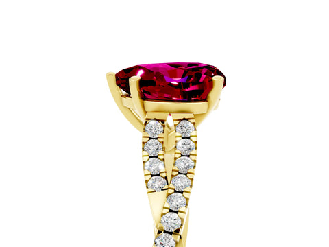 Yellow gold Heart Cut Garnet Solitaire Engagement Ring with Twisted Pavé Band and Four-Prong Setting_17