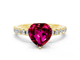 Yellow gold Heart Cut Garnet Solitaire Pavé Band with Four-Prong Setting