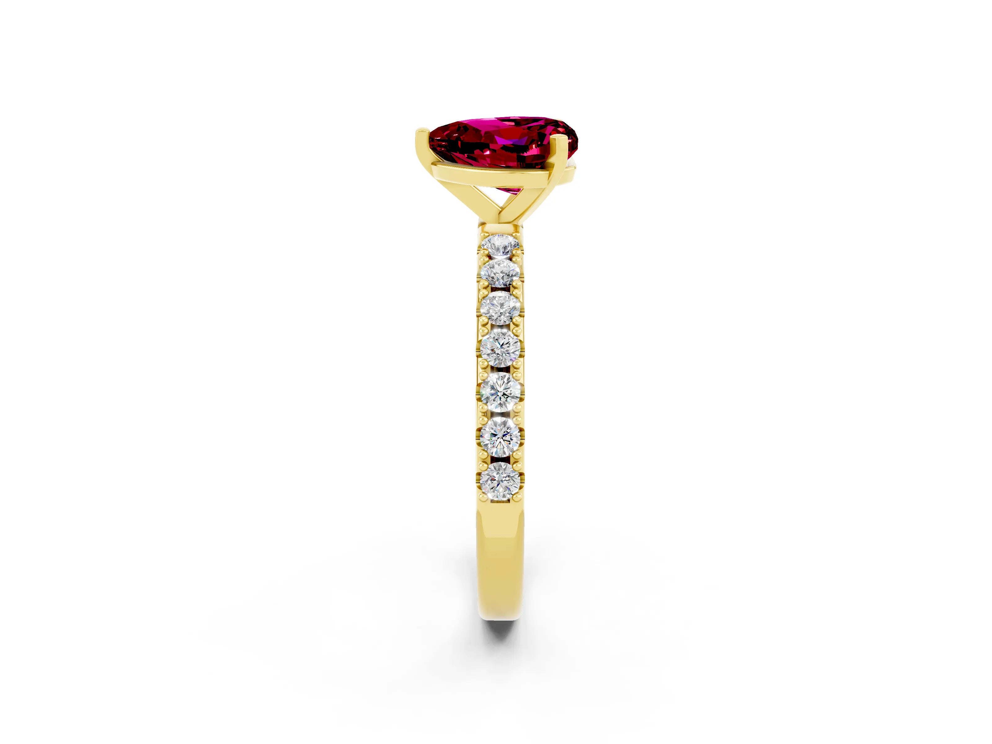 Yellow gold Heart Cut Garnet Solitaire Pavé Band with Four-Prong Setting_2