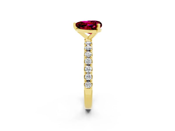Yellow gold Heart Cut Garnet Solitaire Pavé Band with Four-Prong Setting