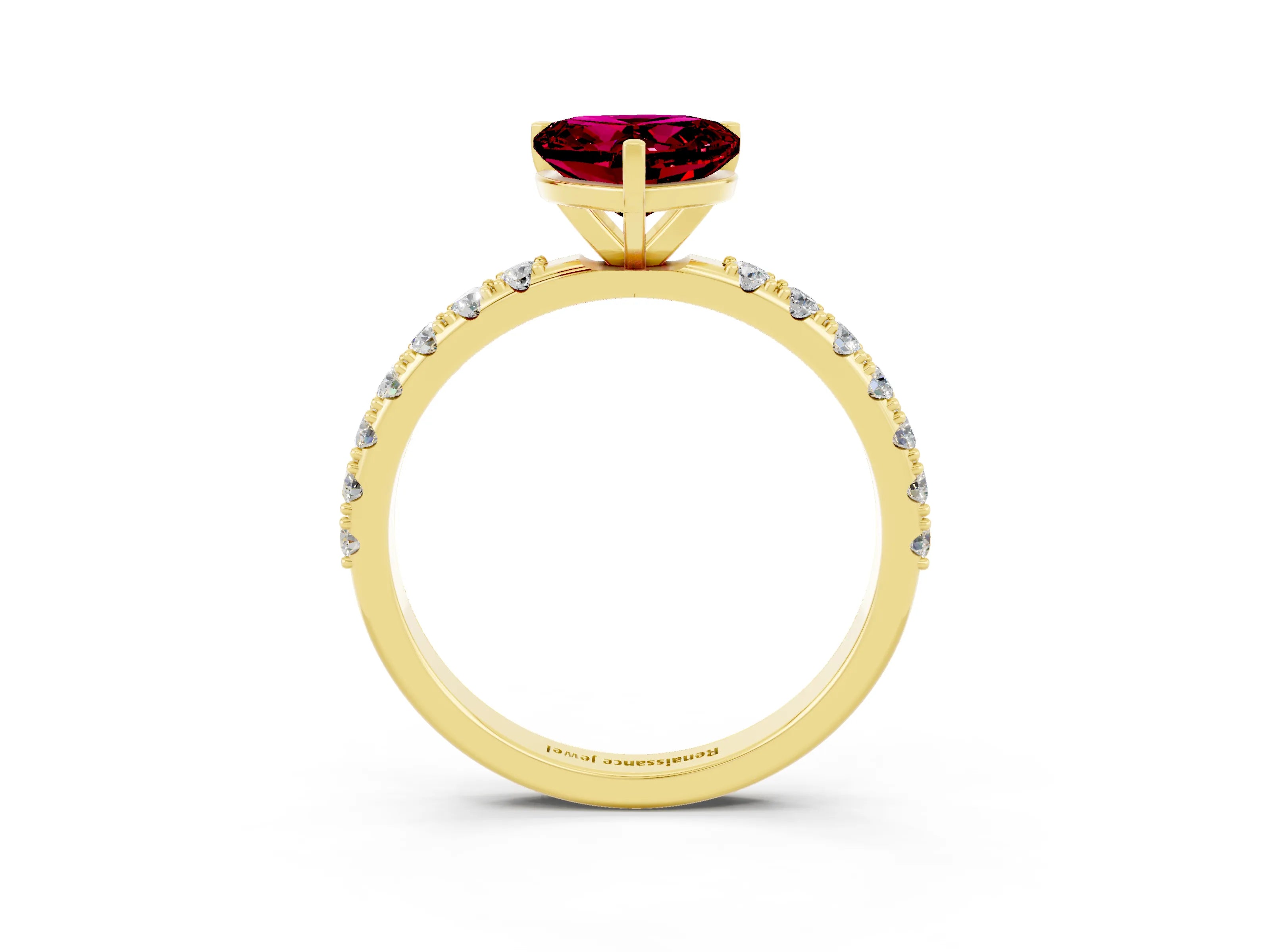 Yellow gold Heart Cut Garnet Solitaire Pavé Band with Four-Prong Setting_3