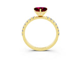Yellow gold Heart Cut Garnet Solitaire Pavé Band with Four-Prong Setting_3