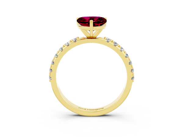 Yellow gold Heart Cut Garnet Solitaire Pavé Band with Four-Prong Setting