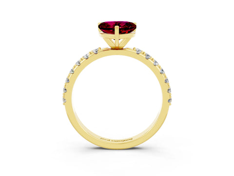 Yellow gold Heart Cut Garnet Solitaire Pavé Band with Four-Prong Setting_3