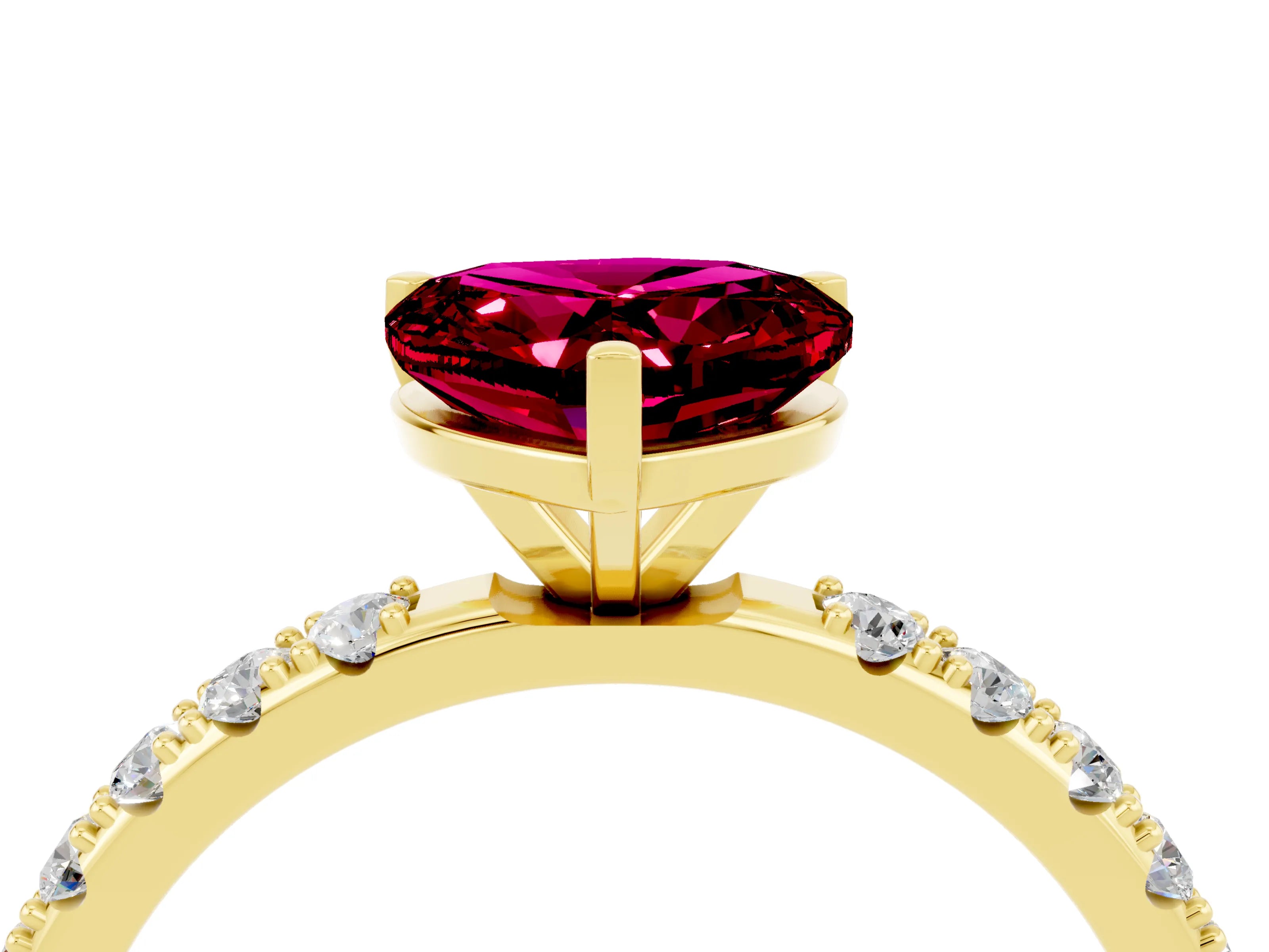Yellow gold Heart Cut Garnet Solitaire Pavé Band with Four-Prong Setting_4