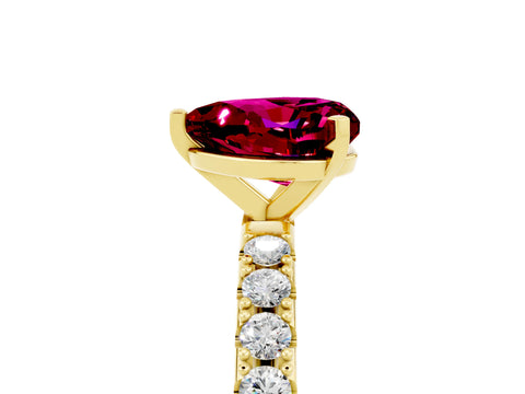 Yellow gold Heart Cut Garnet Solitaire Pavé Band with Four-Prong Setting_5
