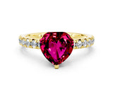 Yellow gold Heart Cut Garnet Solitaire Pavé Engagement Ring with Round Band and Prong Setting_12