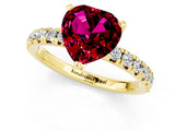 Yellow gold Heart Cut Garnet Solitaire Pavé Engagement Ring with Round Band and Prong Setting_13