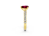 Yellow gold Heart Cut Garnet Solitaire Pavé Engagement Ring with Round Band and Prong Setting_14