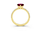 Yellow gold Heart Cut Garnet Solitaire Pavé Engagement Ring with Round Band and Prong Setting_15