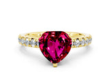 Yellow gold Heart Cut Garnet Solitaire Pavé Engagement Ring with Round Band and Prong Setting_72