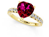 Yellow gold Heart Cut Garnet Solitaire Pavé Engagement Ring with Round Band and Prong Setting_73