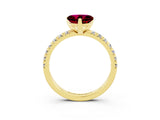 Yellow gold Heart Cut Garnet Solitaire Pavé Engagement Ring with Round Band and Prong Setting_75