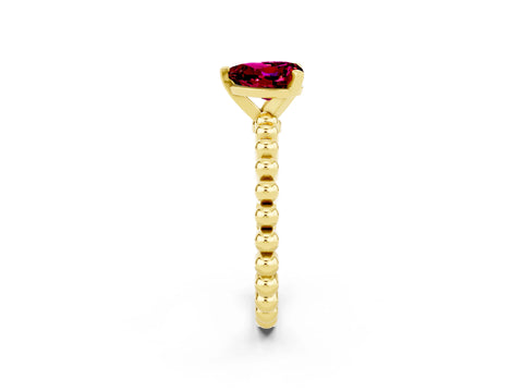 Yellow gold Heart Cut Garnet Solitaire Ring with Beaded Band and Prong Setting_2