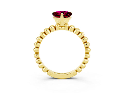 Yellow gold Heart Cut Garnet Solitaire Ring with Beaded Band and Prong Setting_3