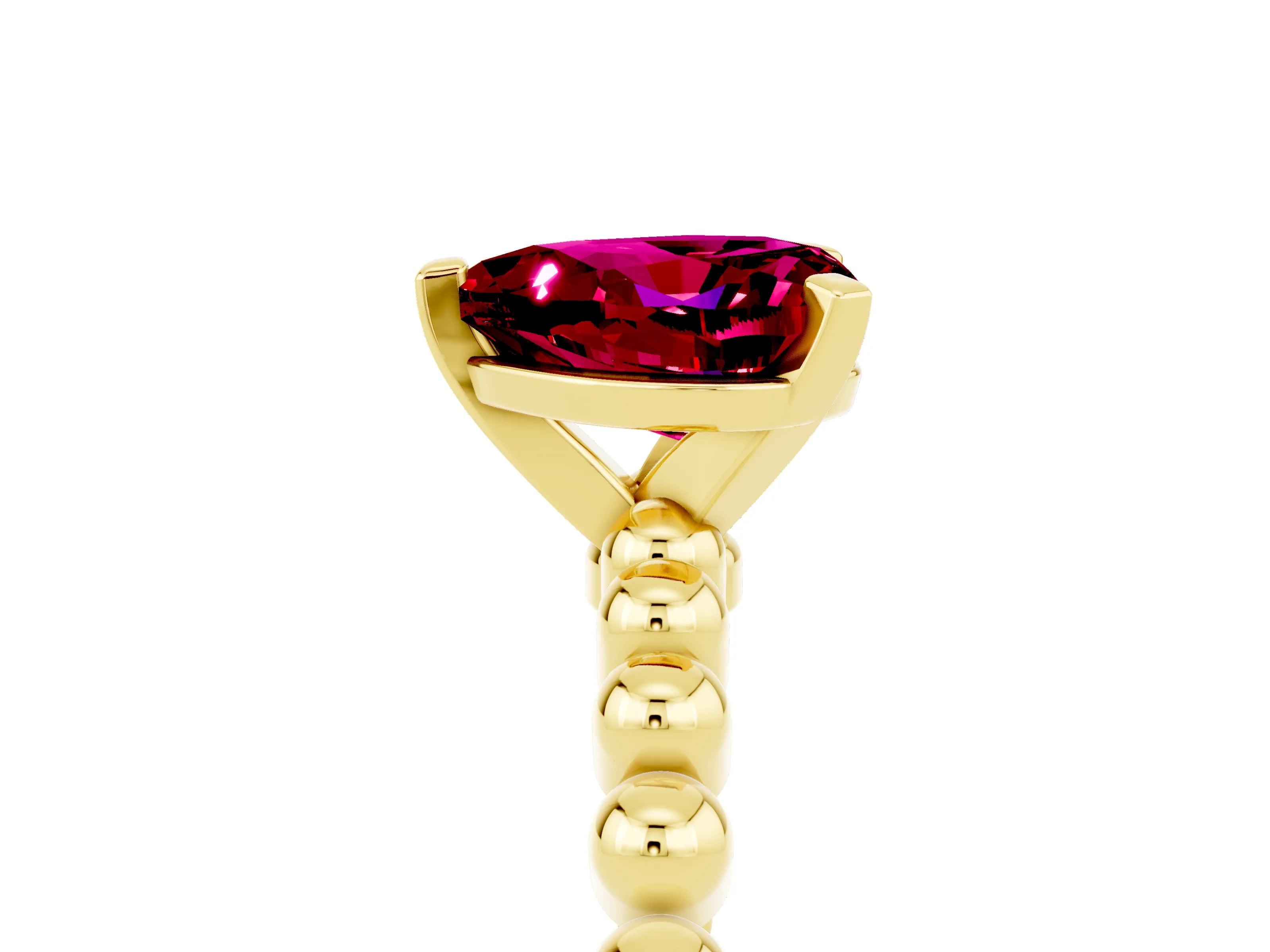 Yellow gold Heart Cut Garnet Solitaire Ring with Beaded Band and Prong Setting_5