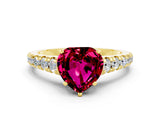 Yellow gold Heart Cut Garnet Solitaire Ring with Cathedral Setting and Pavé Band