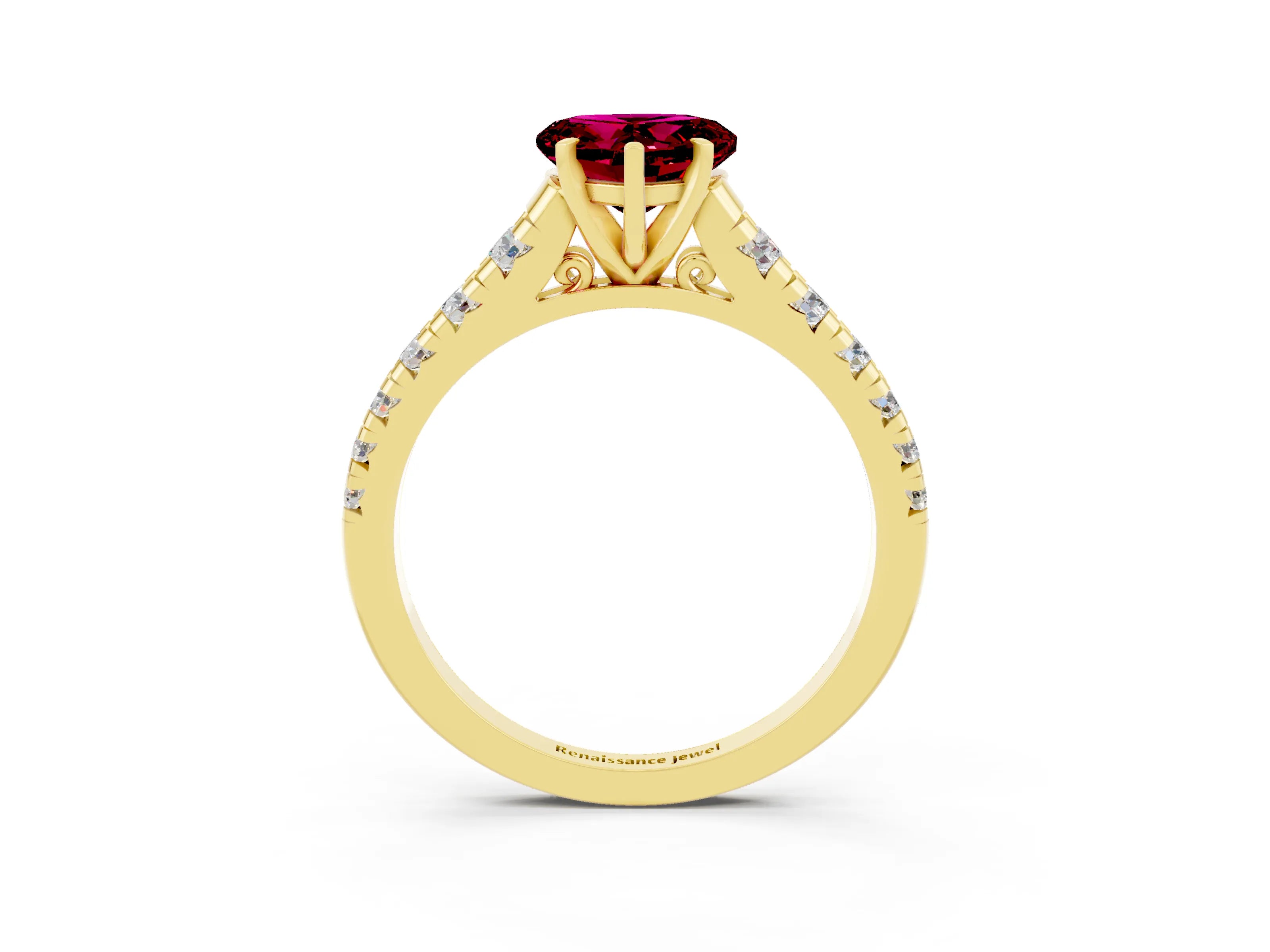 Yellow gold Heart Cut Garnet Solitaire Ring with Cathedral Setting and Pavé Band_3