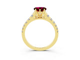 Yellow gold Heart Cut Garnet Solitaire Ring with Cathedral Setting and Pavé Band_3