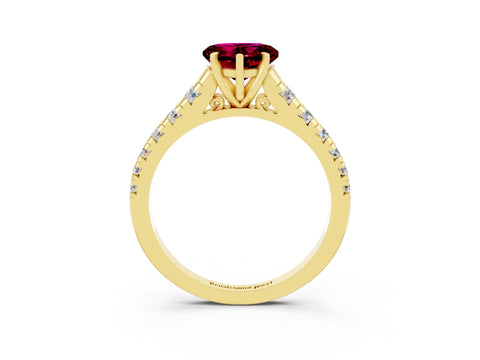 Yellow gold Heart Cut Garnet Solitaire Ring with Cathedral Setting and Pavé Band_3