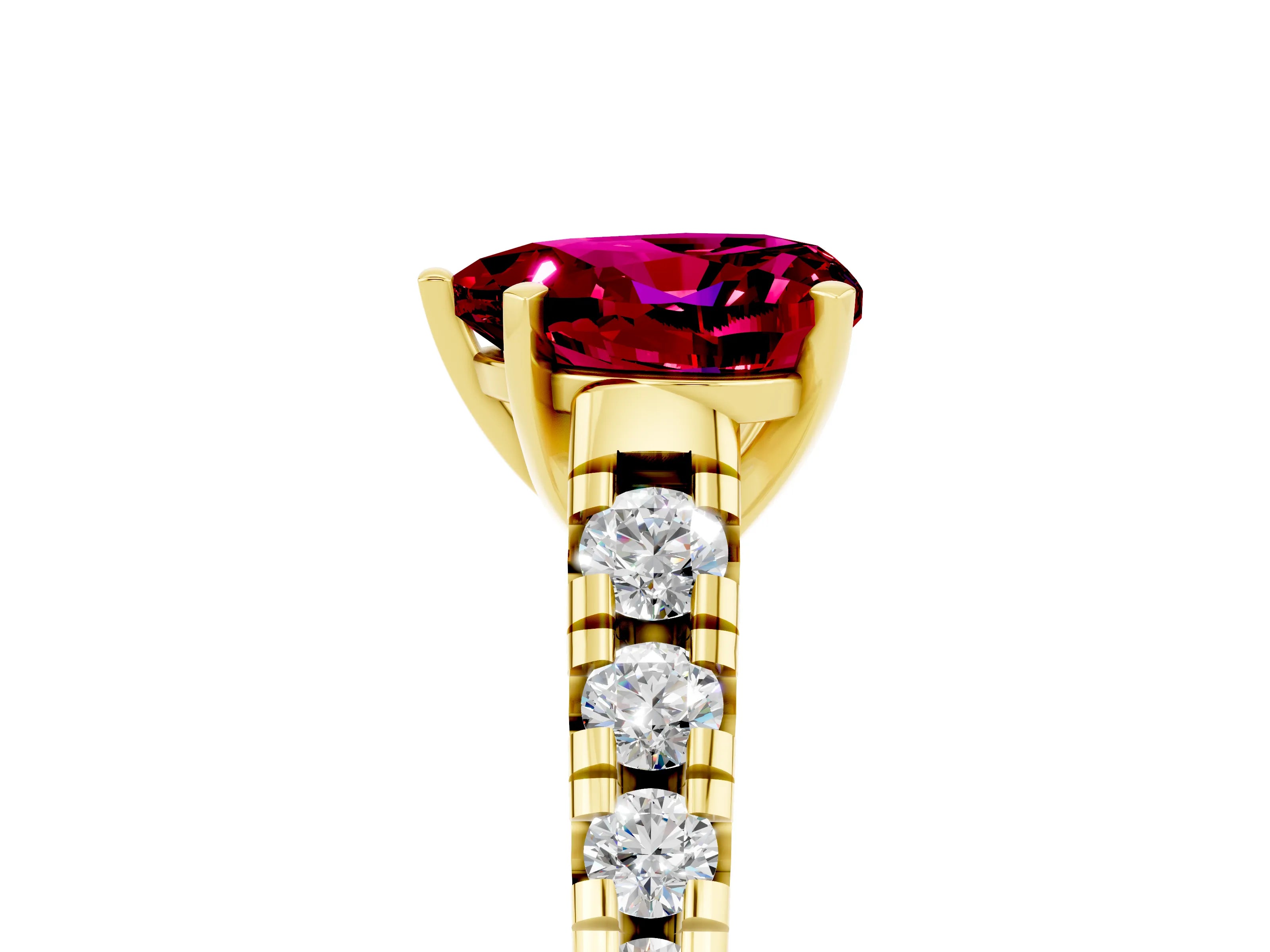 Yellow gold Heart Cut Garnet Solitaire Ring with Cathedral Setting and Pavé Band_5
