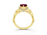Yellow gold Heart Cut Garnet Solitaire Ring with Filigree Band and Four-Prong Setting_27