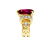 Yellow gold Heart Cut Garnet Solitaire Ring with Filigree Band and Four-Prong Setting_29
