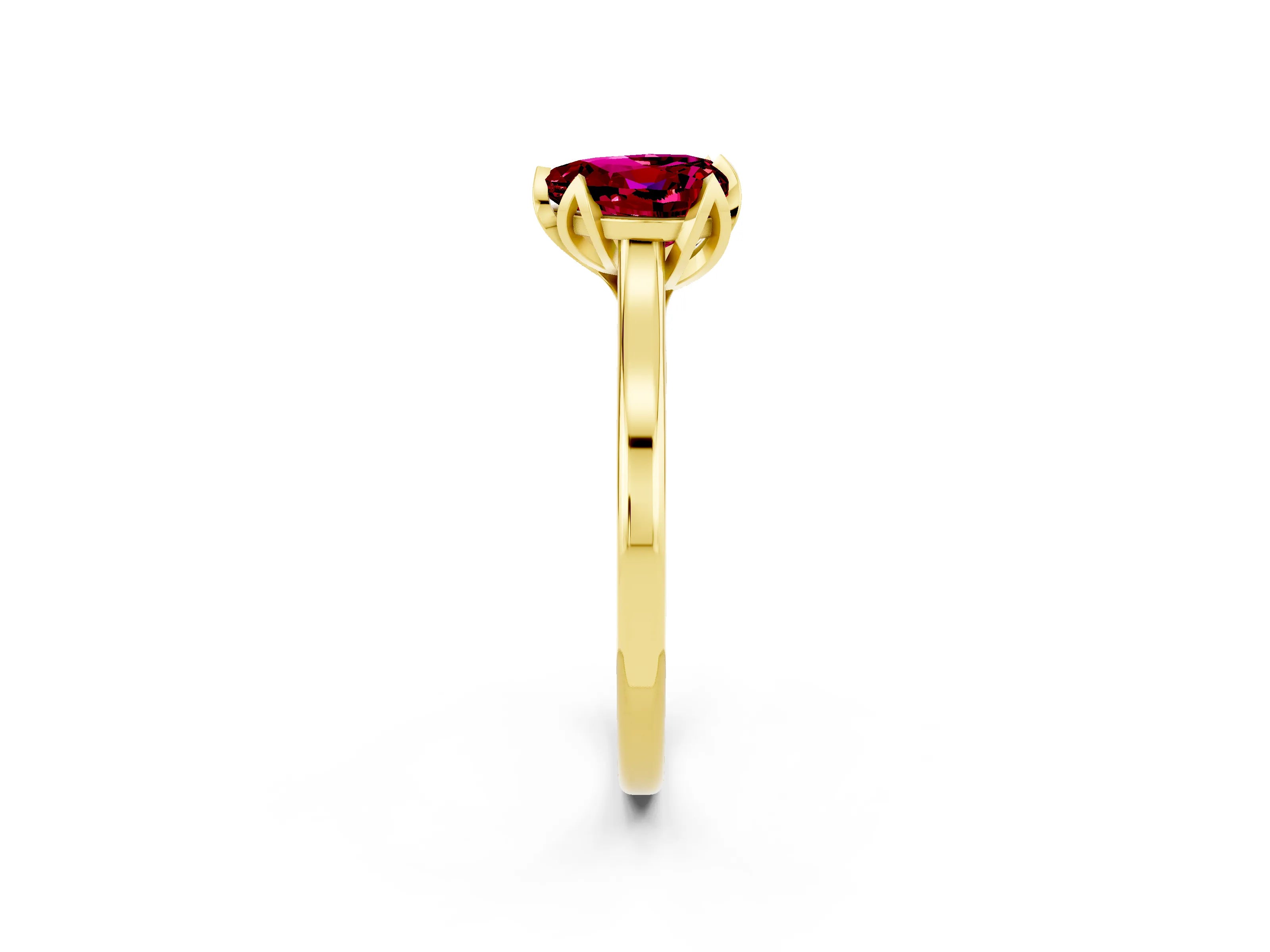 Yellow gold Heart Cut Garnet Solitaire Ring with Flower Prong Setting and Classic Band_14