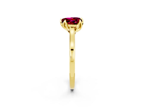 Yellow gold Heart Cut Garnet Solitaire Ring with Flower Prong Setting and Classic Band_14