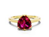 Yellow gold Heart Cut Garnet Solitaire Ring with Flower Prong Setting and Classic Band_36