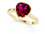 Yellow gold Heart Cut Garnet Solitaire Ring with Flower Prong Setting and Classic Band_37